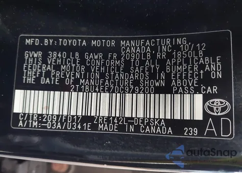 2013 Toyota Corolla S from USA, damaged, VIN 2T1BU4EE7DC979200